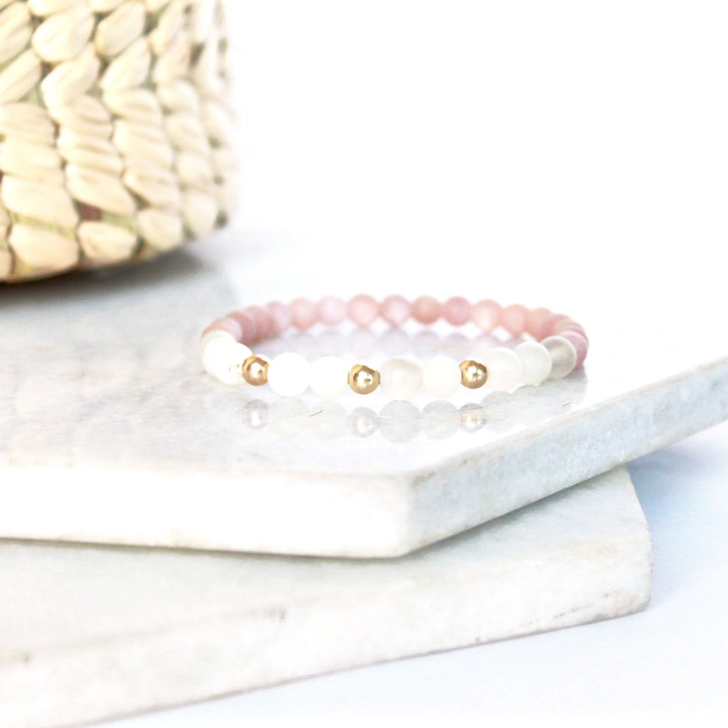 Together but Apart Simplicity Bracelet - Pink Moonstone & Gold Filled Mini Version