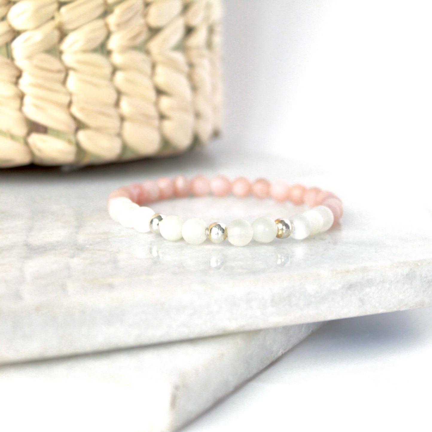 Together but Apart Simplicity Bracelet - Pink Moonstone & Sterling Silver Mini Version