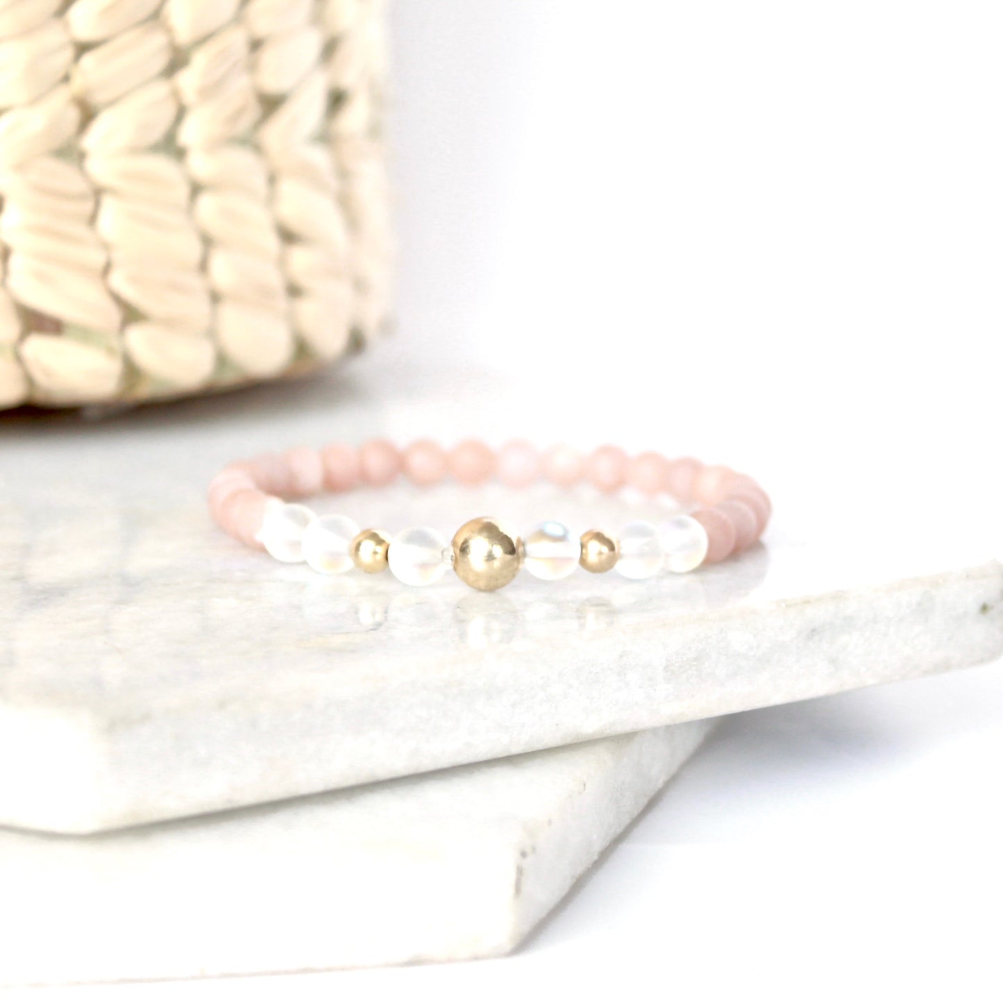 Full moon  bracelet - Pink Moonstone & Gold Filled