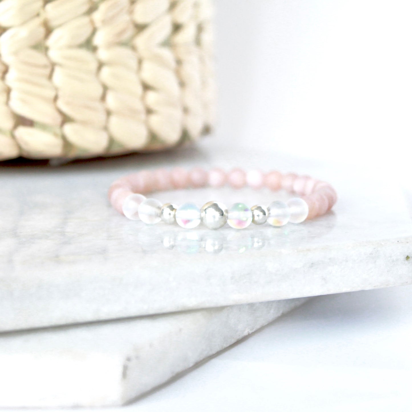 Full moon bracelet - Pink Moonstone & Sterling Silver