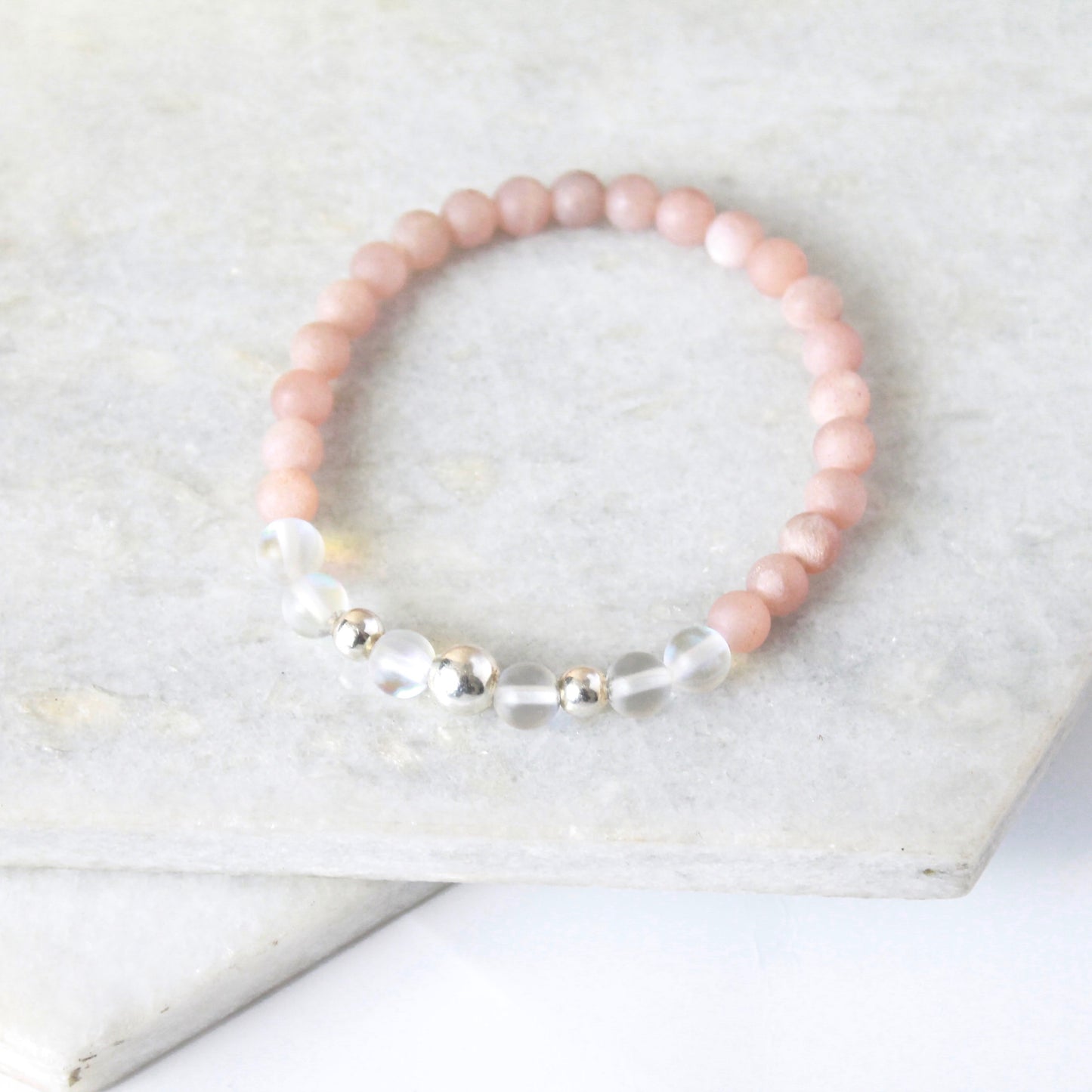 Full moon bracelet - Pink Moonstone & Sterling Silver