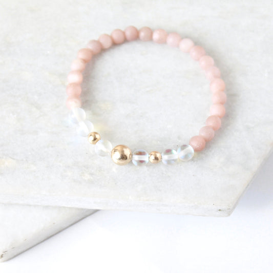Full moon  bracelet - Pink Moonstone & Gold Filled