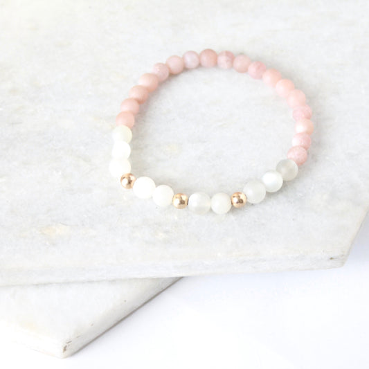 Together but Apart Simplicity Bracelet - Pink Moonstone & Gold Filled Mini Version