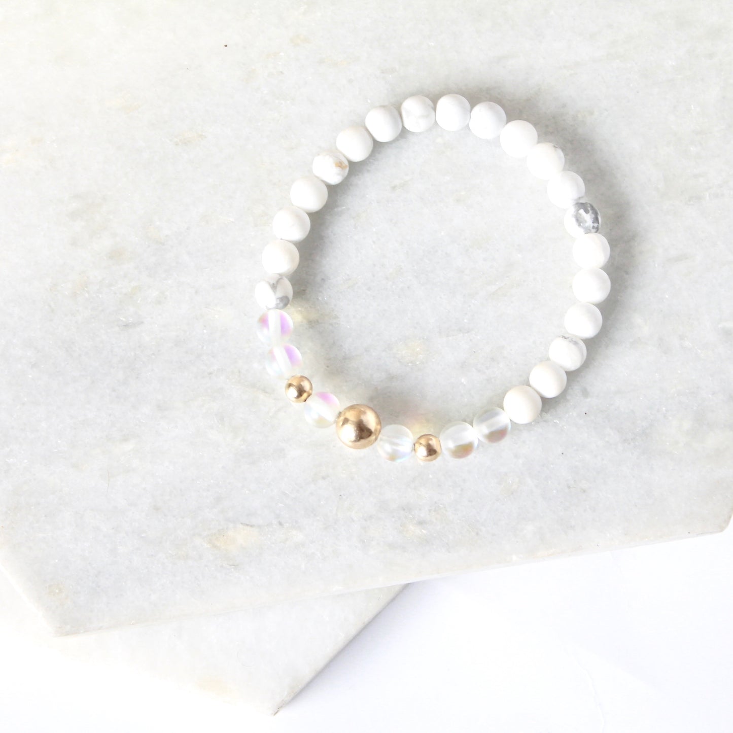 Together but Apart Simplicity Bracelet - White Howelite & Gold Filled