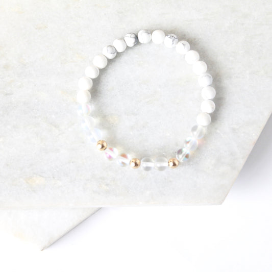 Together but Apart Simplicity Bracelet - White Howelite  & Gold Filled Mini Version