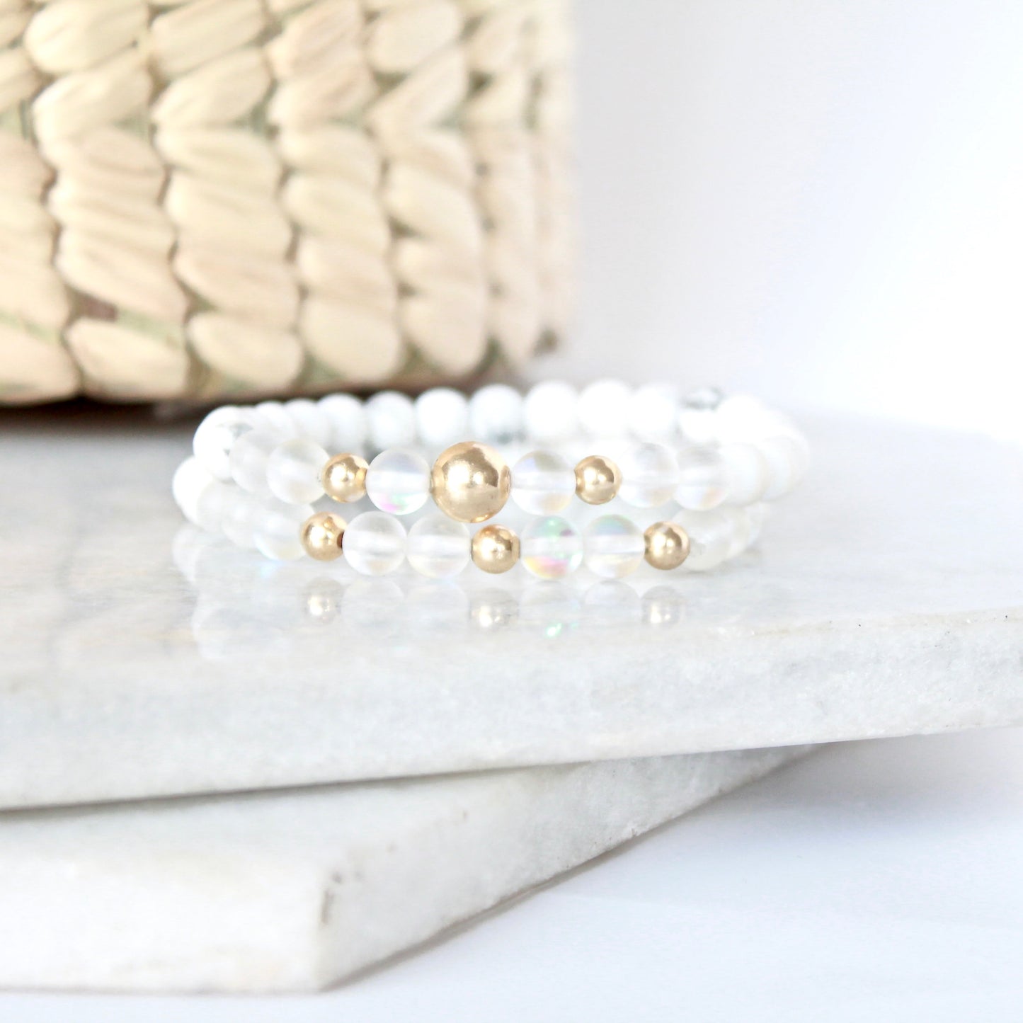 Together but Apart Simplicity Bracelet - White Howelite  & Gold Filled Mini Version