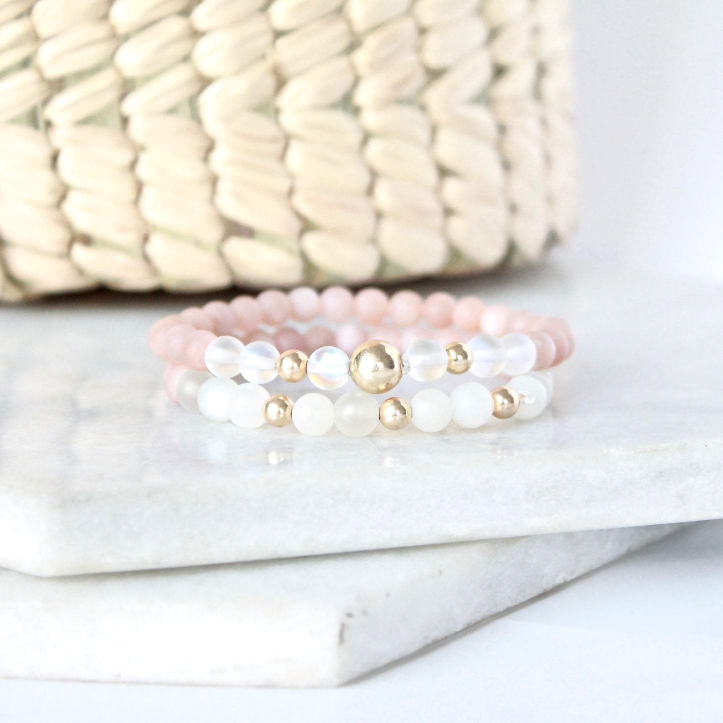 Full moon  bracelet - Pink Moonstone & Gold Filled