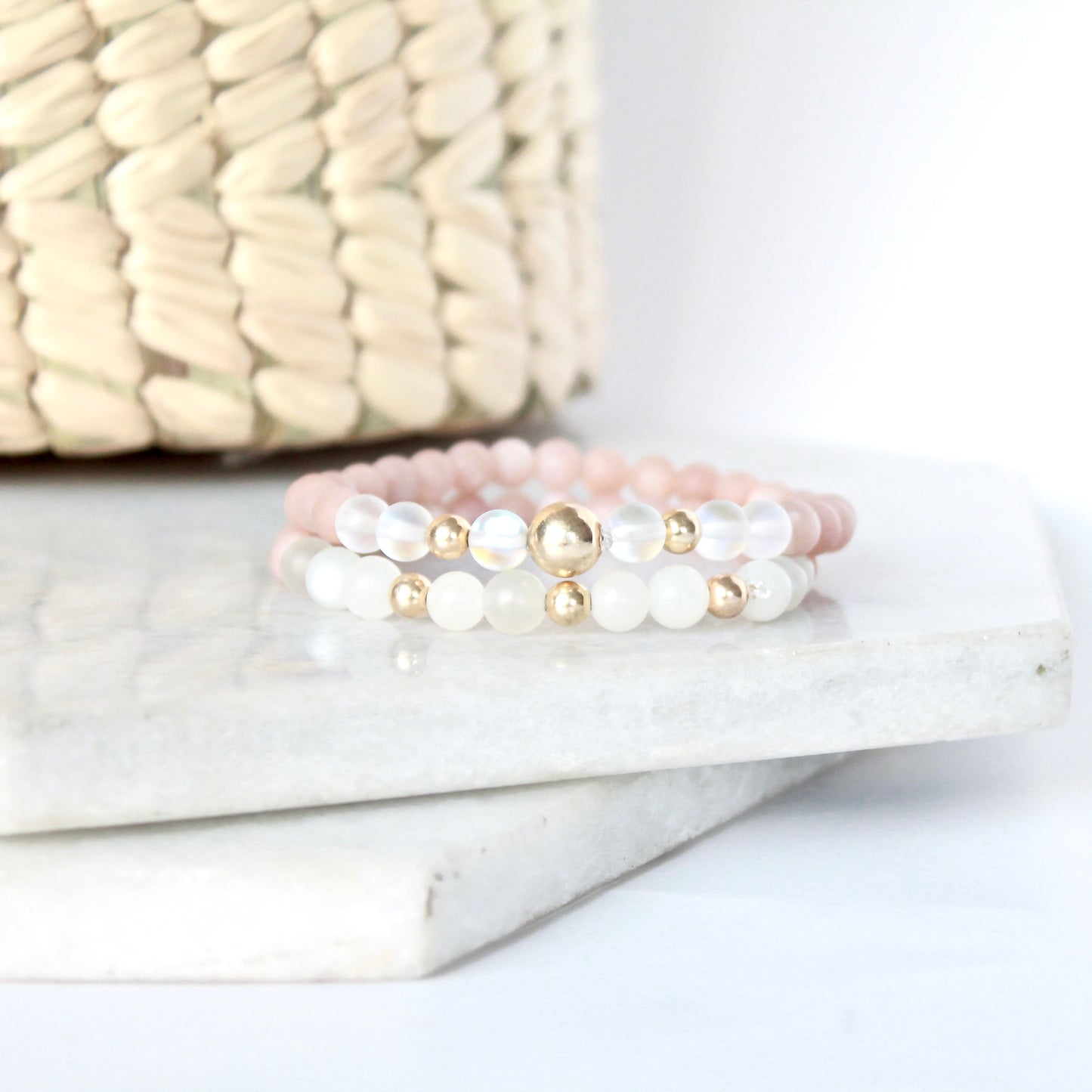 Full moon  bracelet - Pink Moonstone & Gold Filled