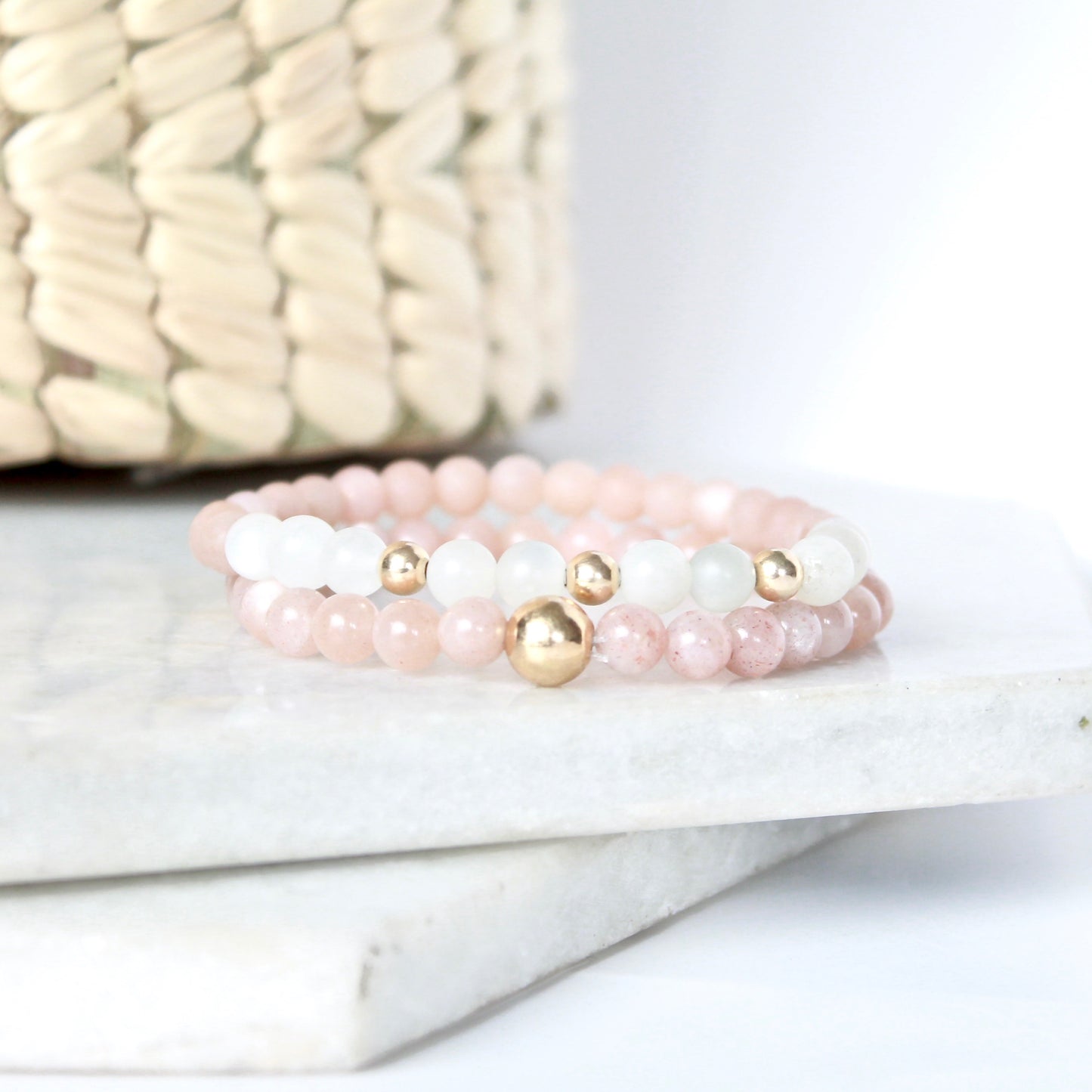 Together but Apart Simplicity Bracelet - Pink Moonstone & Gold Filled Mini Version