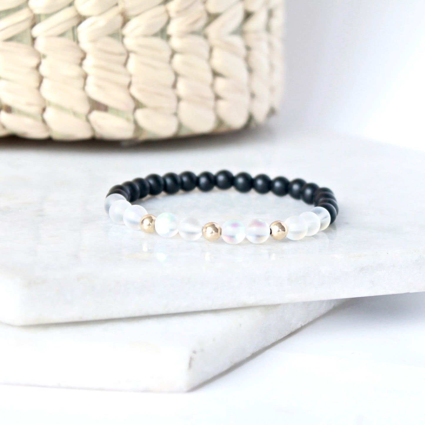 Togetherfull  moon  Bracelet - Onyx & Gold Filled Mini Version