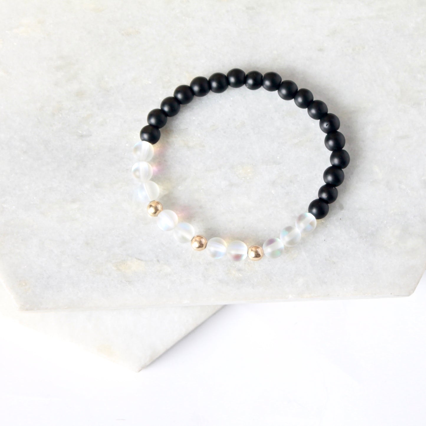 Togetherfull  moon  Bracelet - Onyx & Gold Filled Mini Version