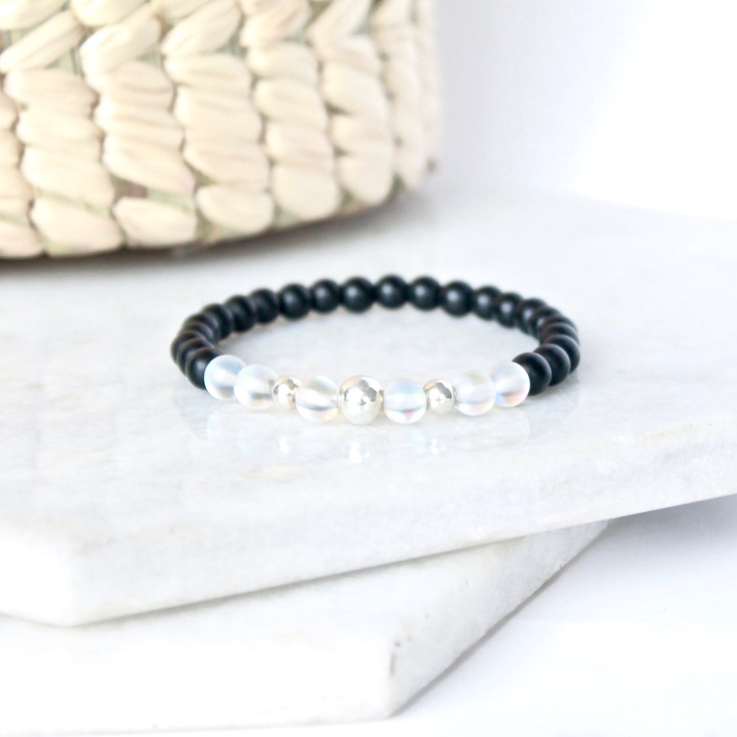 Together but Apart Simplicity Bracelet - Onyx & Silver Mini Version