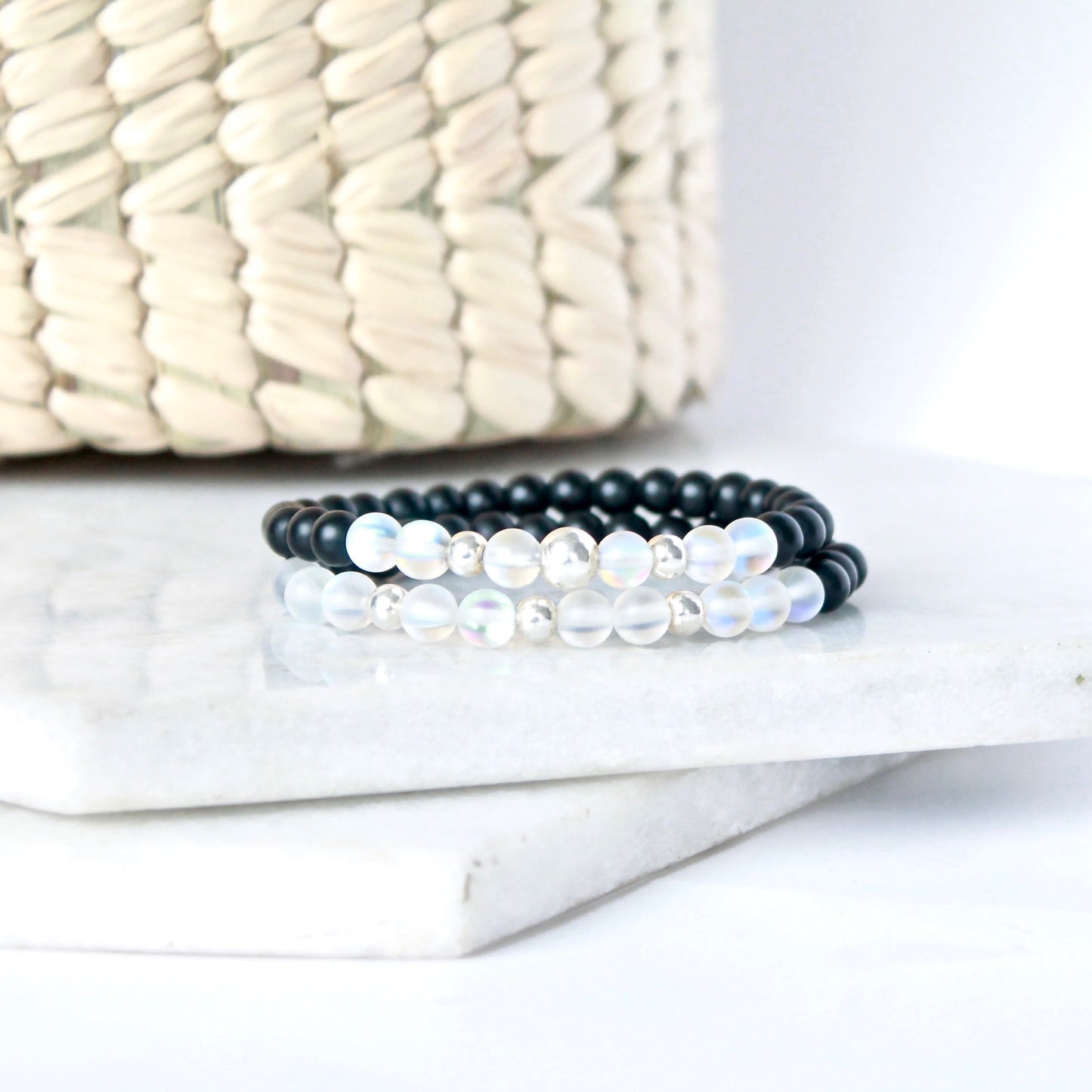 Together but Apart Simplicity Bracelet - Onyx & Silver Mini Version