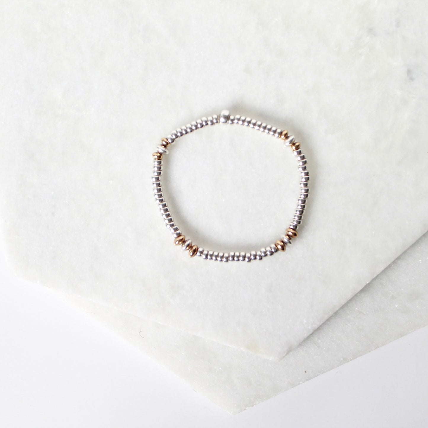 Oval Sterling SIlver & 14k Gold Filled Bead Bracelet