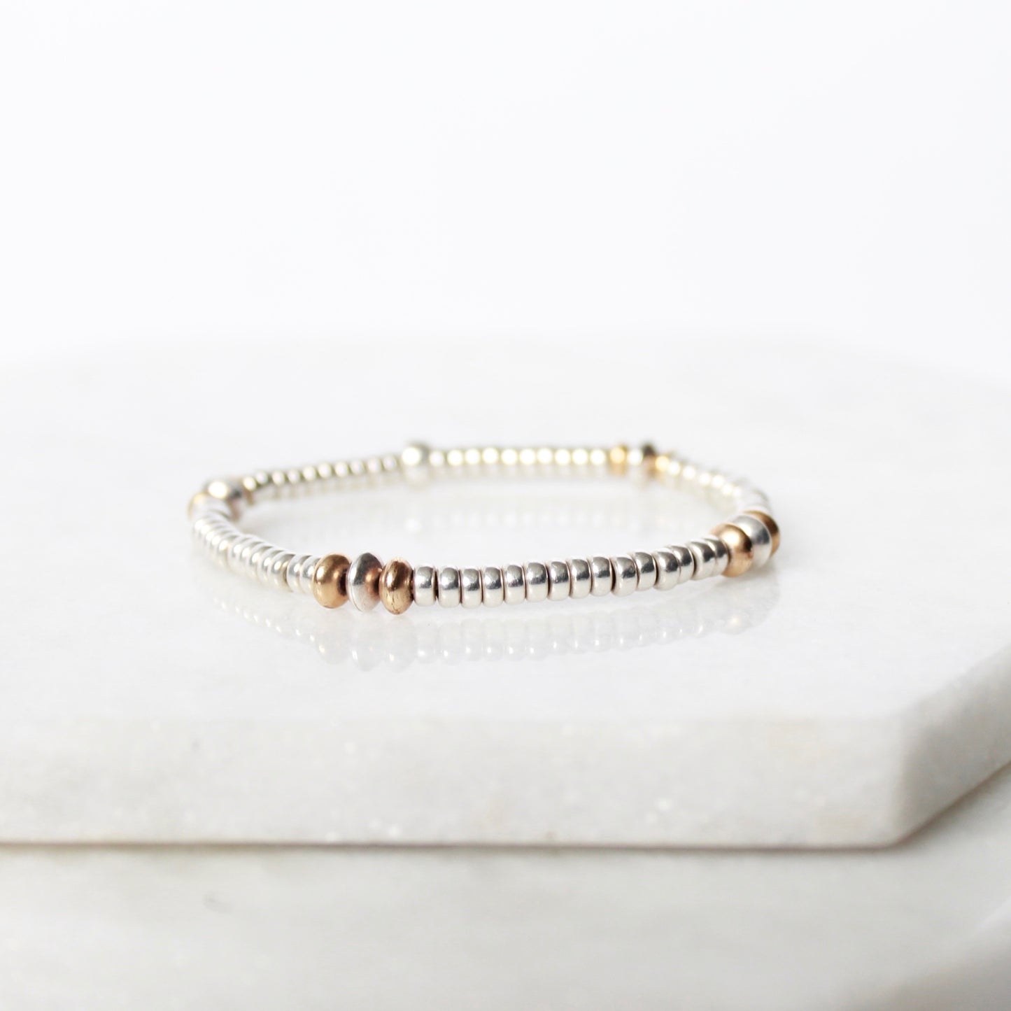 Oval Sterling SIlver & 14k Gold Filled Bead Bracelet